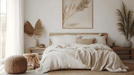 Elegant and Cozy Modern Bedroom Interior Design with Stylish Decor, mockup, poster and Background