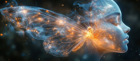Abstract Butterfly Wings with Human Face