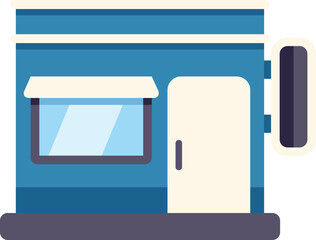 Small business storefront building with an awning and a sign is depicted in a flat design