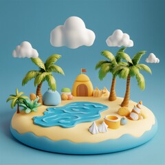 Obraz premium Tropical Island Paradise: A Whimsical Scene of Seaside Adventure