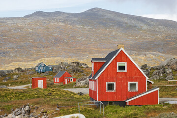 Obraz premium Nanortalik town, village of multicolor houses in south Greenland