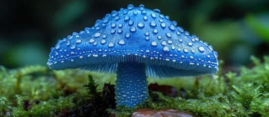 Blue Mushroom with Dew Drops