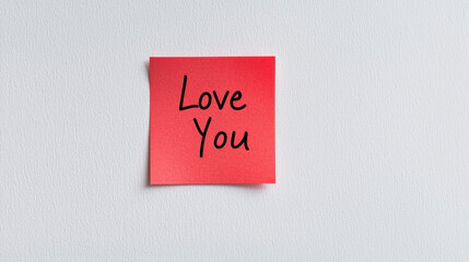Sticky note with message of affection on a white wall