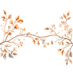 Nature-inspired decorative illustration featuring delicate branches and leaves in warm tones. Transparent background.