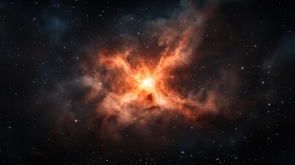 a stunning view of a cosmic nebula illuminated by bright orange and red hues against a backdrop of stars