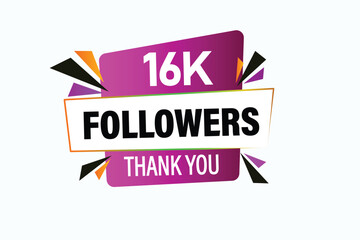 thank you 16k followers,  vector, illustration, social, media, post,  subscribers, followers animation design, banner, premium, background
