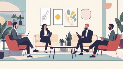 Business Meeting: Collaborative Teamwork in Modern Office