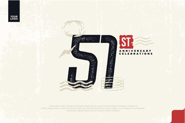 51st anniversary with grunge texture and abstract geometric shapes
