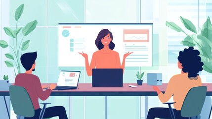 Business Presentation:  Team Meeting in Modern Office Setting