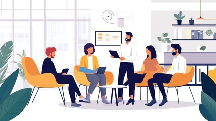 Modern Office Team Meeting: Collaboration and Innovation