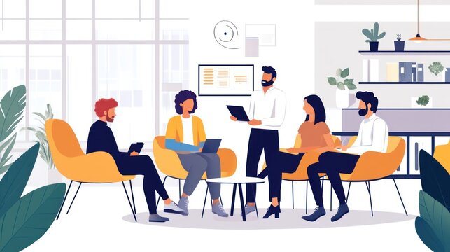 Modern Office Team Meeting: Collaboration and Innovation