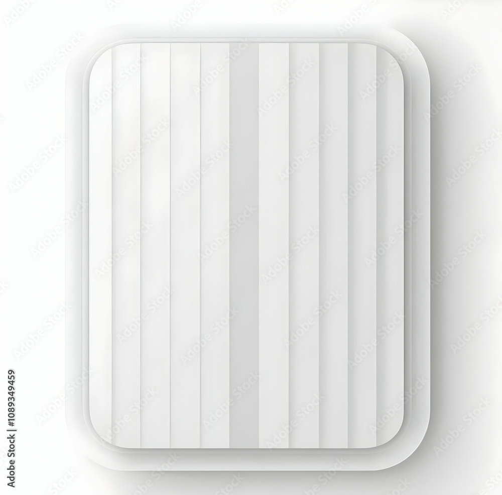 Poster white rectangular package mockup with vertical lines and rounded corners, isolated on white backgrou