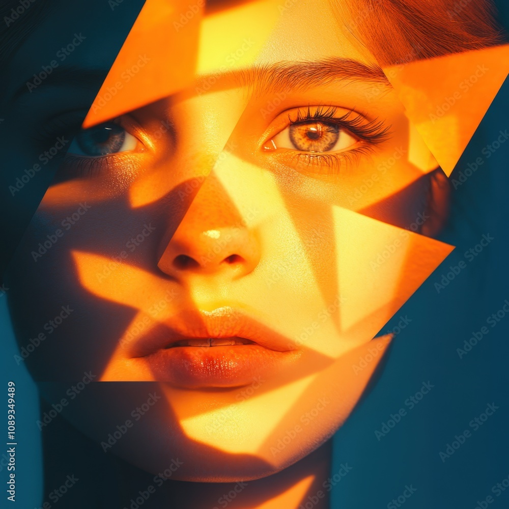 Poster portrait of a person with artistic light and shadow patterns on the face