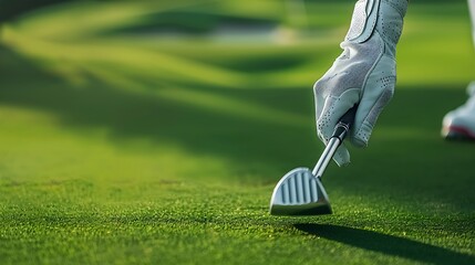 A golfer preparing to take a shot on a lush green course, highlighting the focus and precision of the sport.