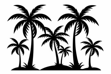 Set of palm tree black silhouette Vector, Palm tree Silhouette