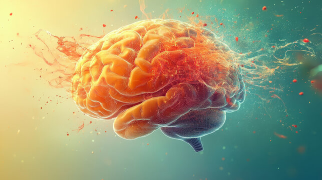 Exploding Brain: Neural Network, Cognitive Science, 3D Rendering, Abstract Art, Digital Illustration