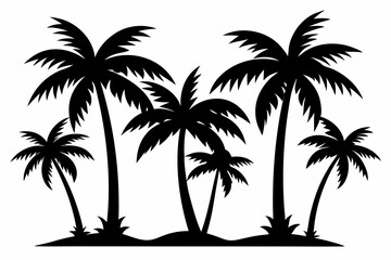 Set of palm tree black silhouette Vector, Palm tree Silhouette