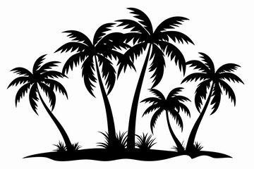 Set of palm tree black silhouette Vector, Palm tree Silhouette