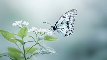 Obraz premium Realistic photography style, in the garden, a butterfly is about to eat nectar, bright natural light, generative ai