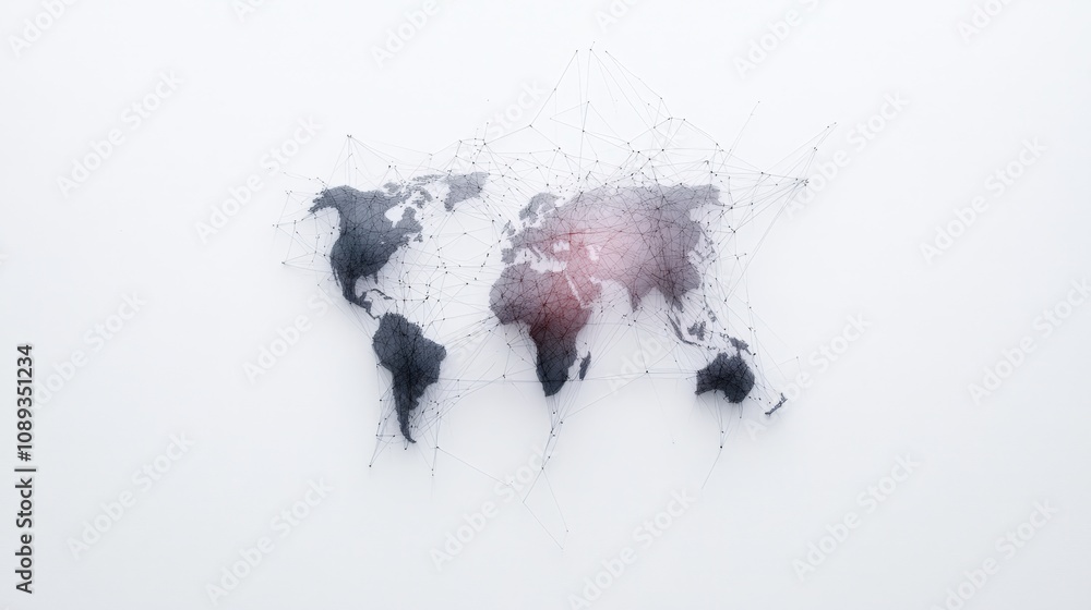Poster abstract world map with network connections illustrating global communication