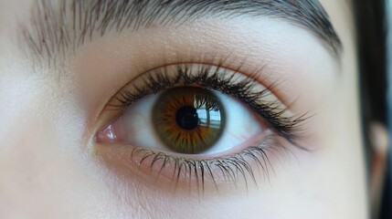 Obraz premium Captivating Close up of a Human Eye with Striking Brown Iris and Lush Eyelashes
