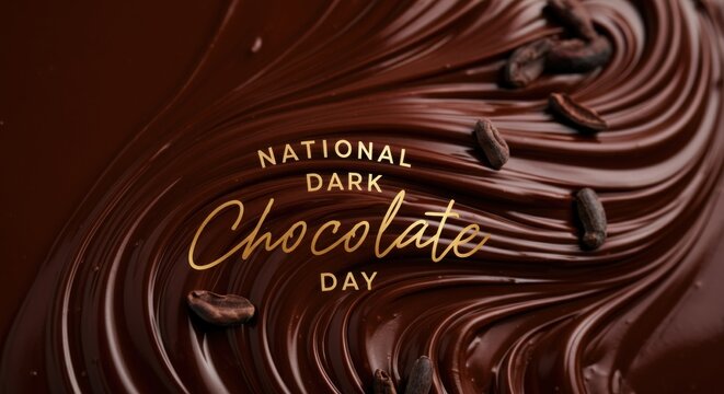 National Dark Chocolate Day celebration: rich texture and coffee beans on smooth chocolate swirls - Powered by Adobe