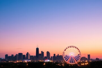 Fototapeta premium beautiful city skyline at sunset with a ferris wheel