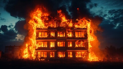 Apartment Block Fire Incident Urban Area News Event Nighttime Dramatic Scene Home Insurance Risks