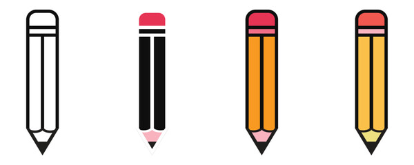 Pencil icon vector set, colorful pencil icon vector set, outline style pencil icons vector isolated on white background.