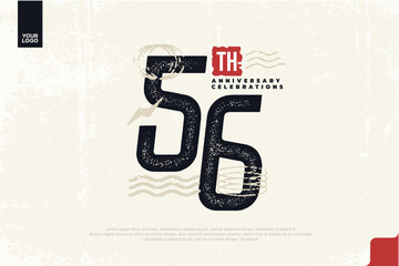 56th anniversary with grunge texture and abstract geometric shapes
