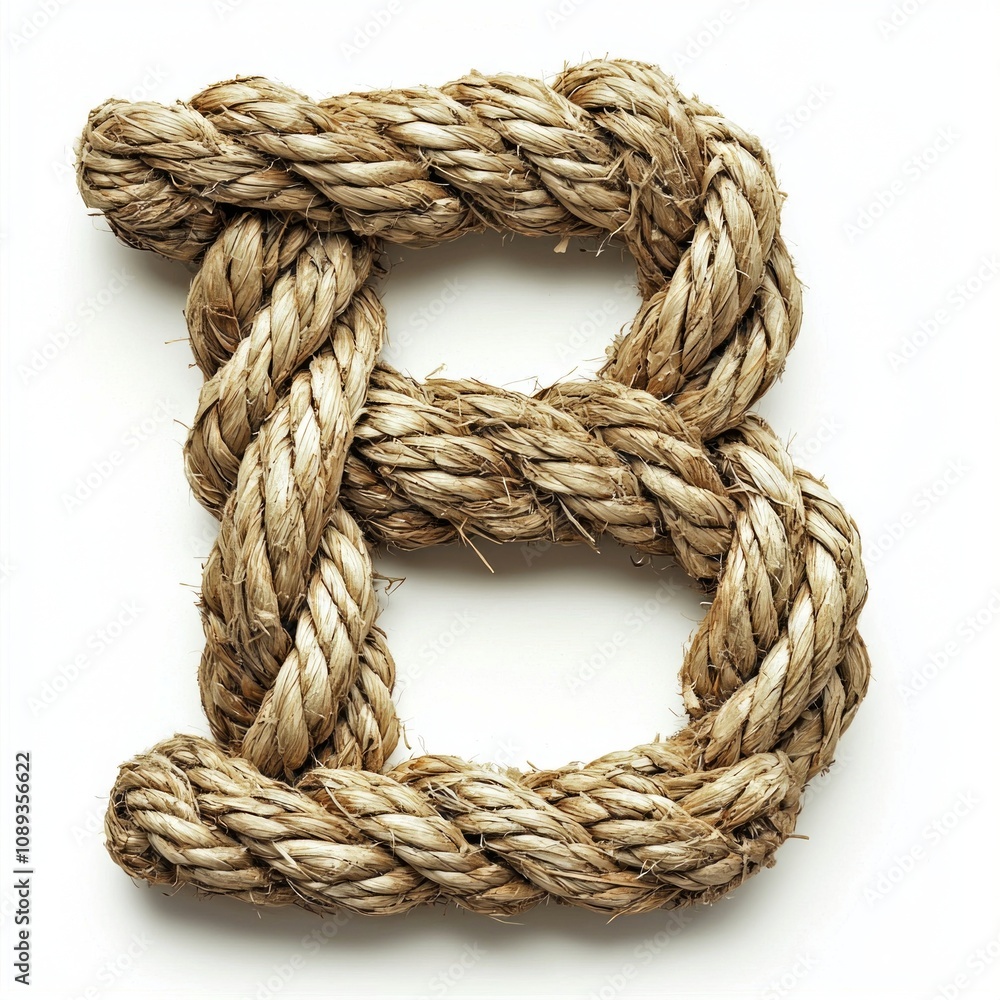 Poster letter b formed using twisted ropes create textured appearance stark white background highlighting c