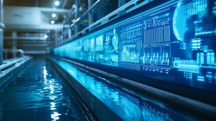 Fototapeta premium Glowing Digital Dashboard Monitoring Real Time Water Purification Levels and Benefits