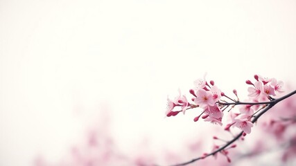 Obraz premium Cherry blossoms in a minimalist background with delicate color filter and soft focus, watercolor, nature, spring
