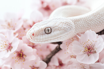 Fototapeta premium Elegant Snake with Cherry Blossoms in a Festive Setting