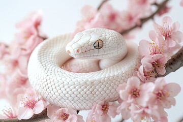 Fototapeta premium Elegant Snake with Cherry Blossoms in a Festive Setting