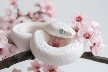 Fototapeta premium Elegant Snake with Cherry Blossoms in a Festive Setting