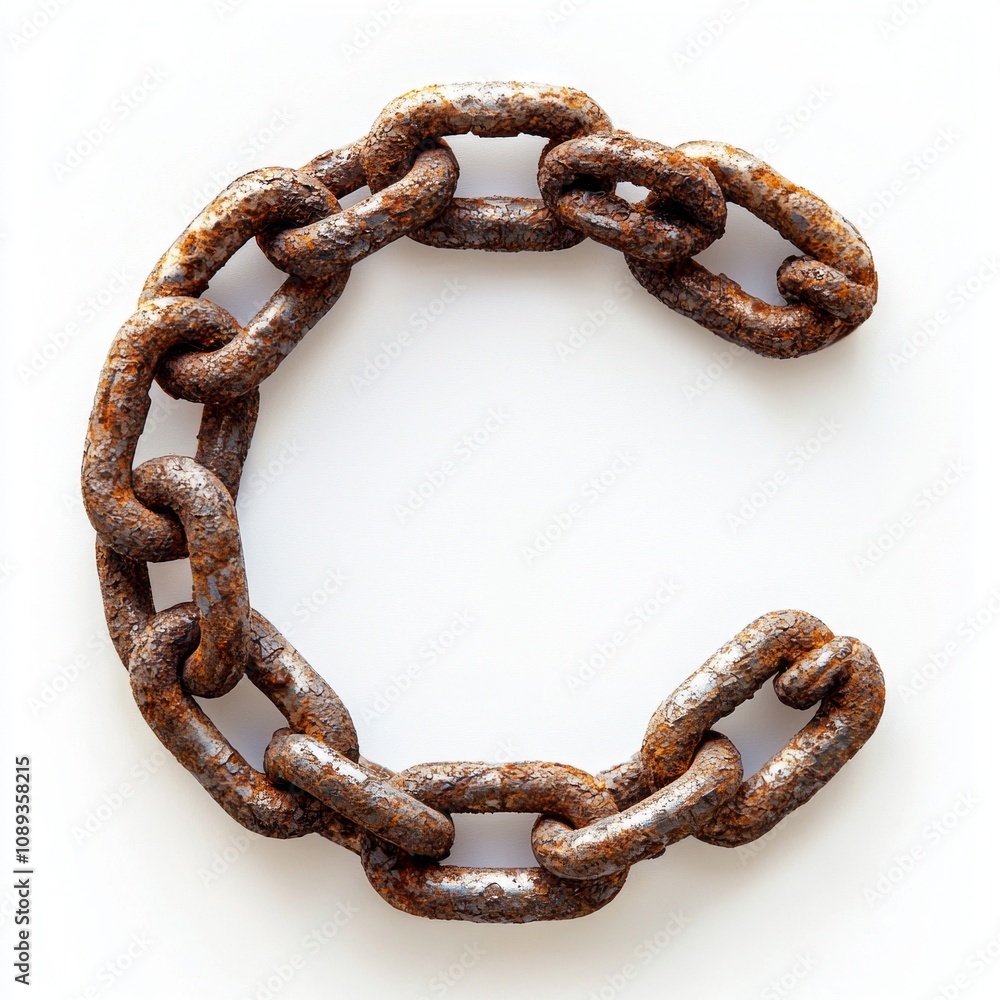 Poster rough chain formed shape letter c displayed plain white background highlighting its texture and indu