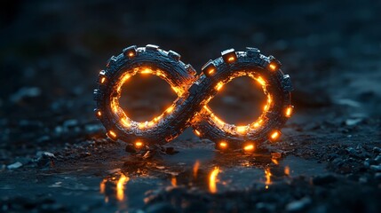 Glowing Gear Shaped Infinity Symbol Representing Circular Economy Concept