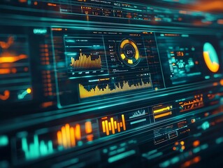 Obraz premium Glowing Digital Dashboard Tracking Real Time Resource Data in Eco Friendly Circular Economy