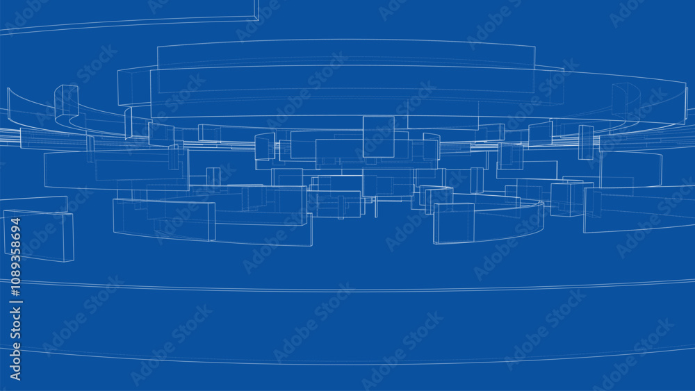 Poster 3d circular pattern. style wireframe model