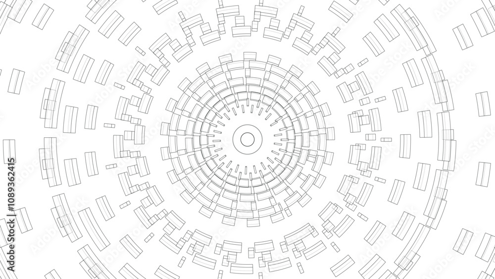 Poster 3d circular pattern. style wireframe model