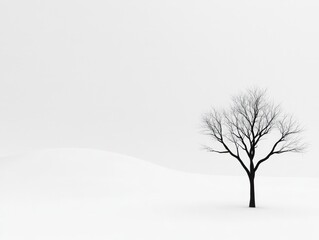 Obraz premium a solitary tree stands in a minimalistic winter landscape