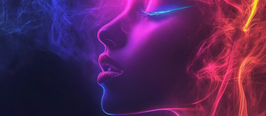A vibrant, artistic representation of a woman's profile with colorful smoke effects.