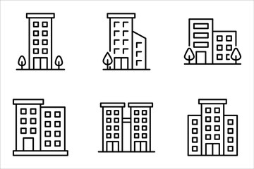 Naklejka premium Buildings line icons set. Bank, Hotel, Courthouse. City, Real estate, Architecture buildings icons. vector illustration on white background