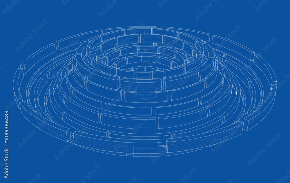 Poster 3d circular pattern. style wireframe model