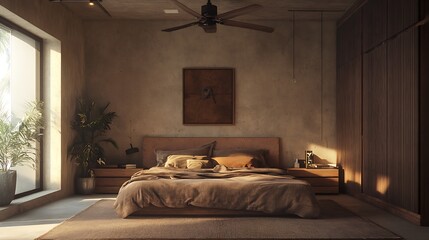 Elegant and Cozy Modern Bedroom Interior Design with Stylish Decor, mockup, poster and Background