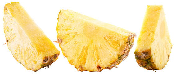 set of pineapple slices isolated on a white background