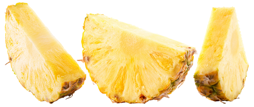 set of pineapple slices isolated on a white background