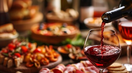 A table filled with various dishes and drinks, showcasing a vibrant culinary spread for social gatherings.