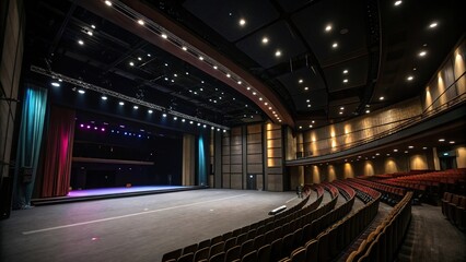 Dark and empty interior with colorful accents, dark interior, eclectic style, modern decor